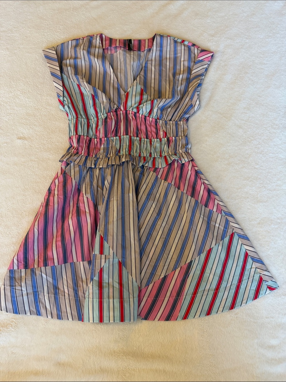 Anthropologie Striped Patchwork Midi Dress in Pink, Blue and Mint